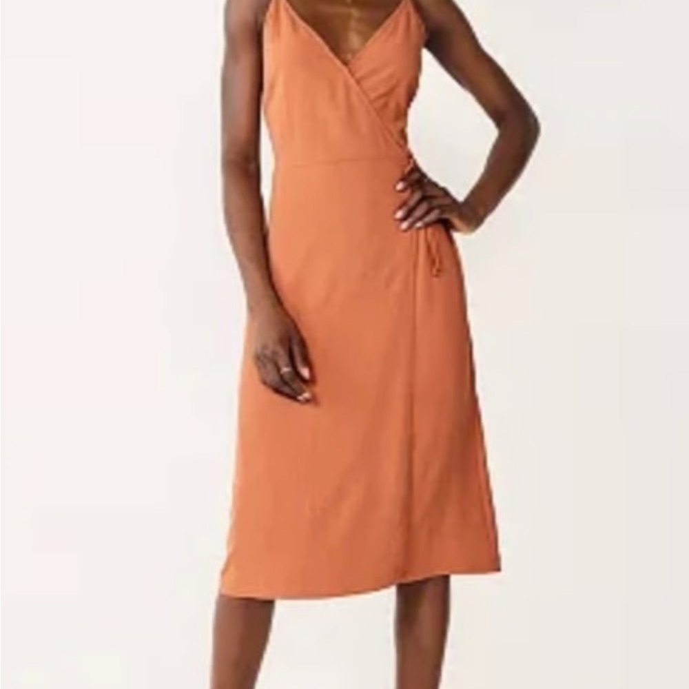 Nine West Sleeveless Wrap Midi Crepe Dress - Coral